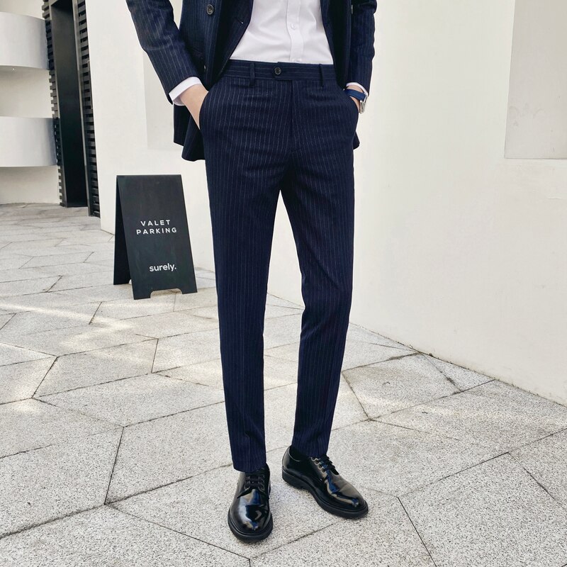Klassieke gestreepte pakbroek heren casual zakelijke broek heren slim fit formele broek pantalon kostuum