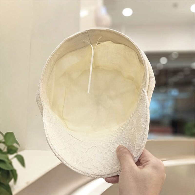 Foux Newsboy Caps Summer Spring Women Lace Thin Pure Color Breathable Baker Boy Painter Hat Adjustable Korea Japanese