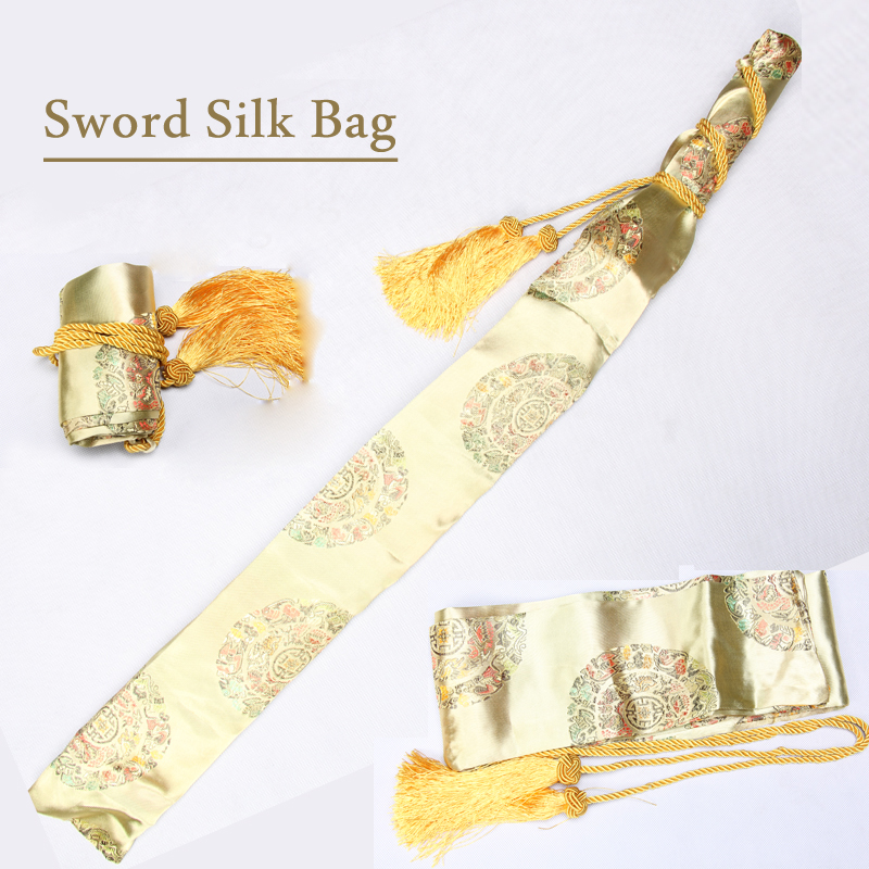 Japansk samurai sværd silke taske guldfarve broderet drage til katana / wakizashi mærke levering