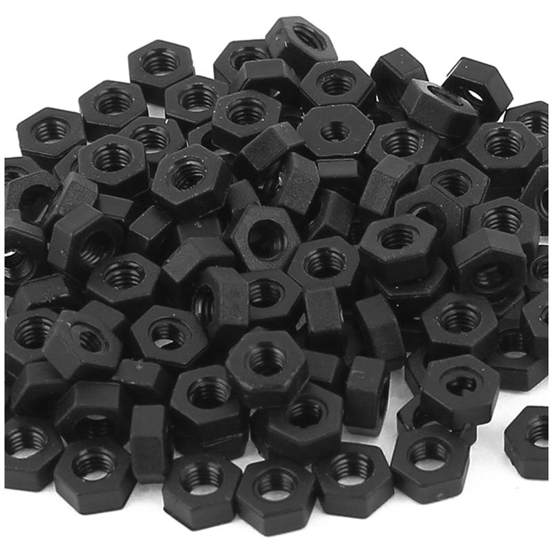 100 pcs M3 thread insert lock fixing screw nylon nuts hexagonal black
