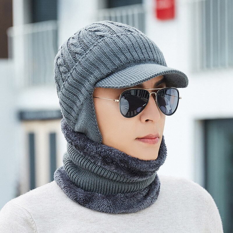 Unisex Mannen Vrouwen Winter Warm Hat Nek Warmer Ambachten Knit Visor Beanie Fleece Gevoerde Ear Flap Cap-Opk