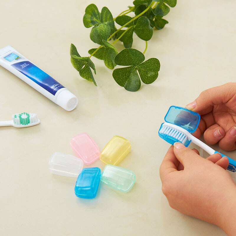 5Pcs/pack Portable Toothbrush Cover Holder Travel Hiking Camping Brush Cap Case Orange Light Green Transparent Pink Light Blue