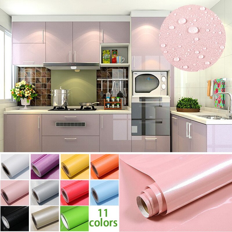 1M/Roll brillant étanche PVC armoire Stickers muraux auto-adhésif Contact papier armoire pour meubles papier peint salle de bain cuisine