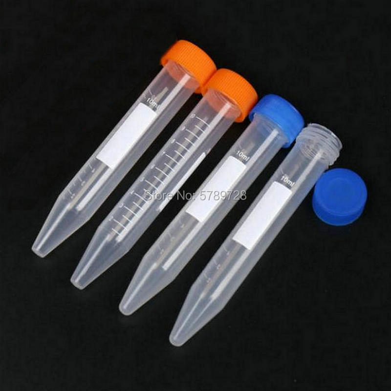 Tubo de centrífuga transparente de plástico con escala, tubo de centrífuga de fondo cónico con cubierta de rosca colorida, 10ml, 100 Uds.