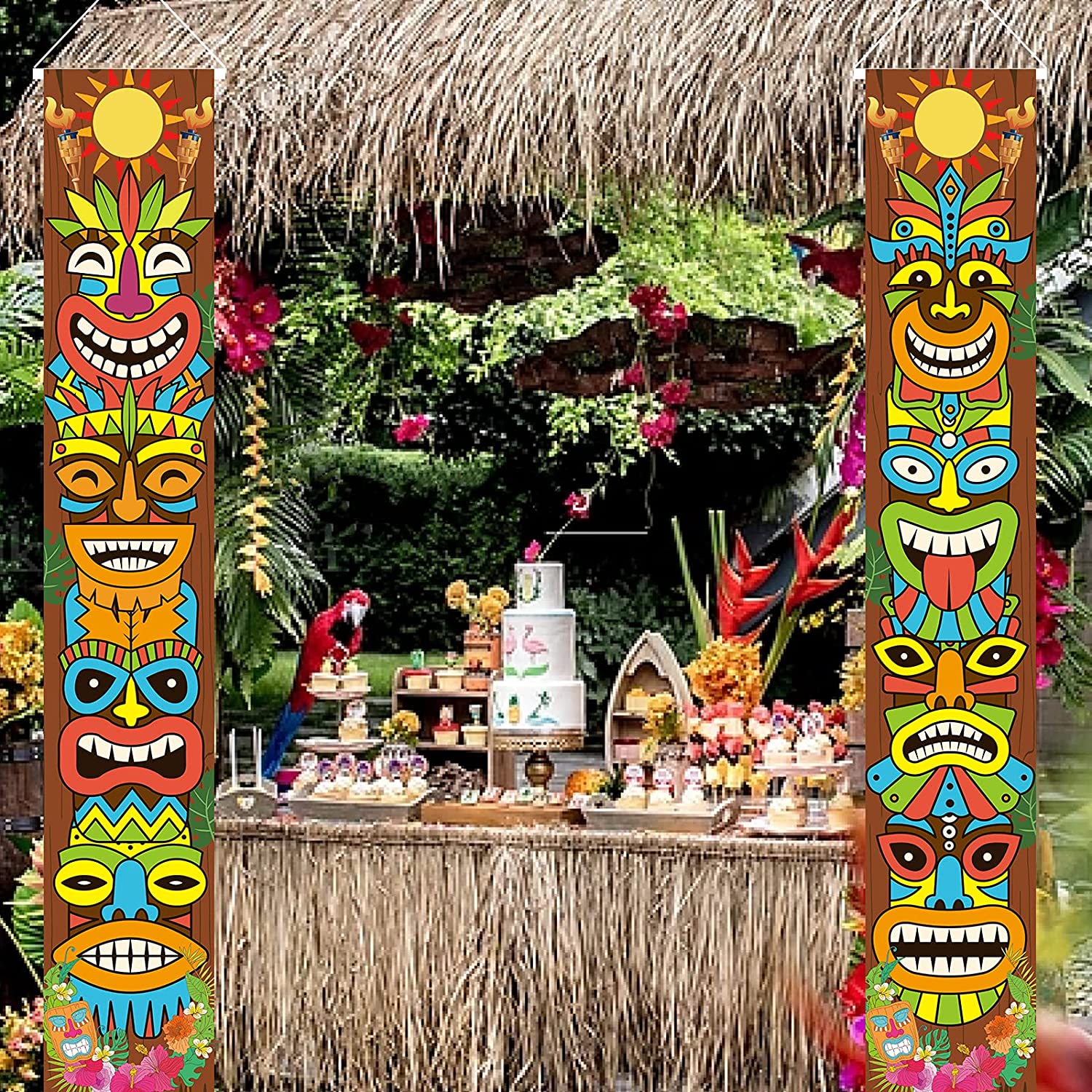 Hawaiian Luau Party Decoration Supplies Tiki Totem Door Banner Sign Aloha Hawaii Luau Tropical Moana Birthday Party Decorations