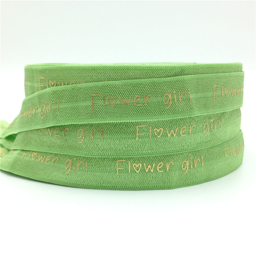 5 Yards 16mm Gold print Bloem Meisje Vouw over elastische bands bruiloft decoratie Accessoires: GS297 Green