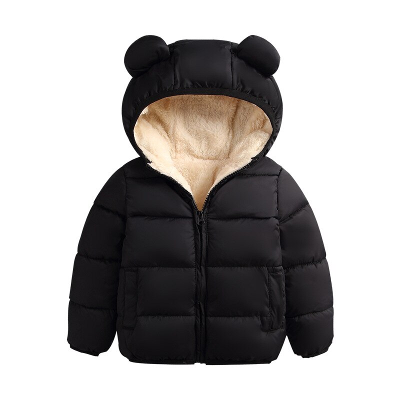 Baby Winter Jas Kids Casual Solid 3D Beer Oor Hooded Donsjack Overalls Sneeuw Warme Kleding Voor Jongens Meisjes: Black / 3-6 months