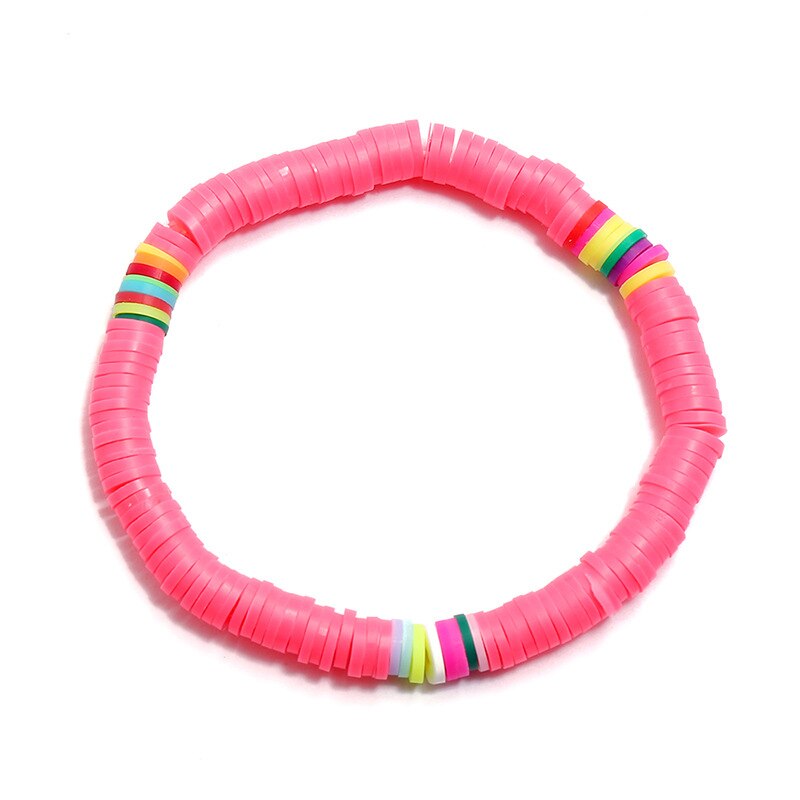 Bohemian Polymer Clay Beads Charm Bracelet Elastic Bangles Beaded Stretch Bracelet Handmade: Pink