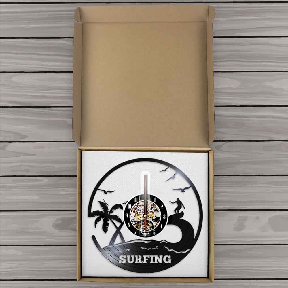 Windsurf Surfer HA CONDOTTO L&#39;orologio di Silhouette Decorazione Della Parete Del Vinile Record Orologio Da Parete Fresco Living Room Interior Decor Complementi Arredo Casa