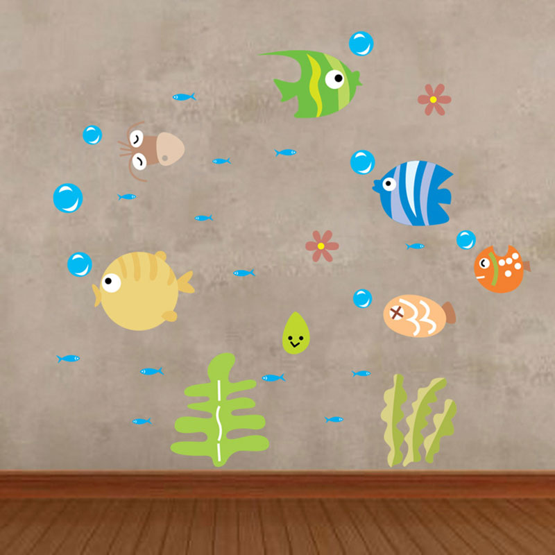 Tegnefilm fisk wallsticker sød fisk i havet børneværelse wallstickers til børneværelse badeværelse klistermærker boligindretning decals
