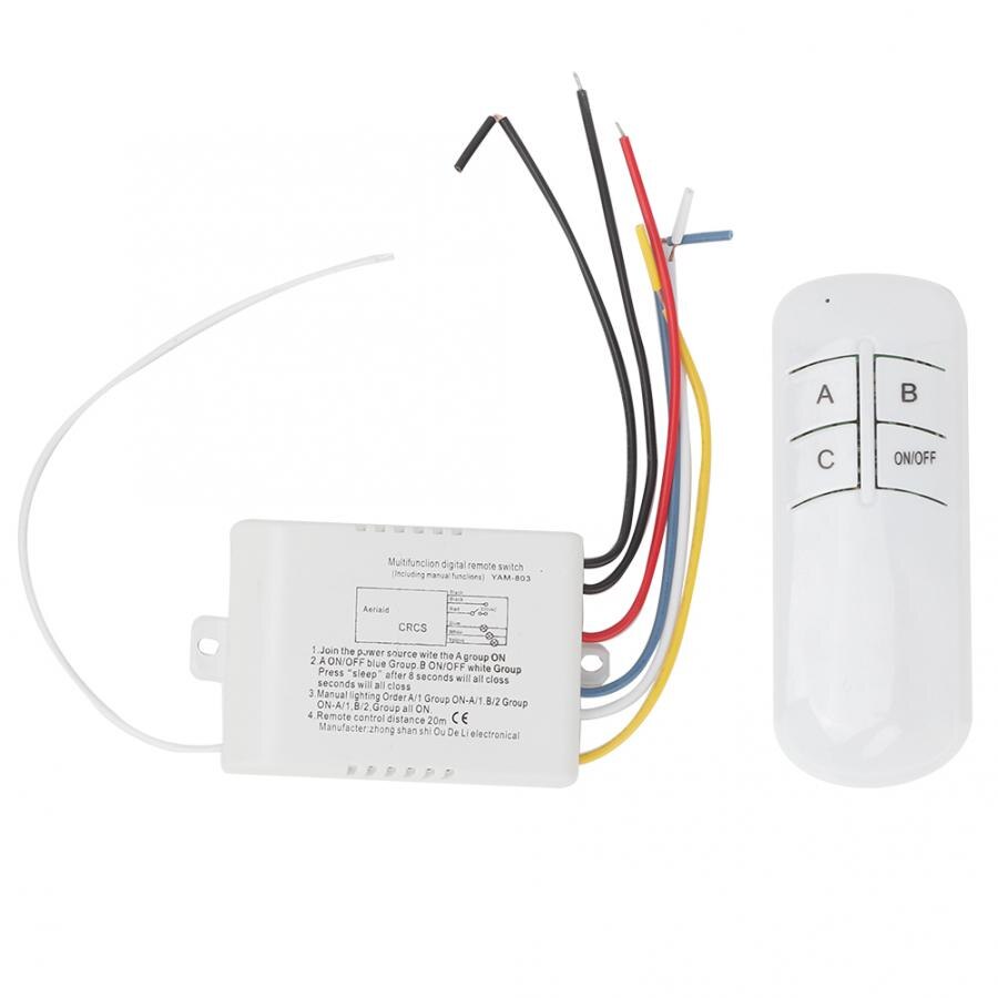 YAM-803 3 Ways ON/OFF 220V Digital Wireless Wall Light Receiver Transmitter Remote Control Switch