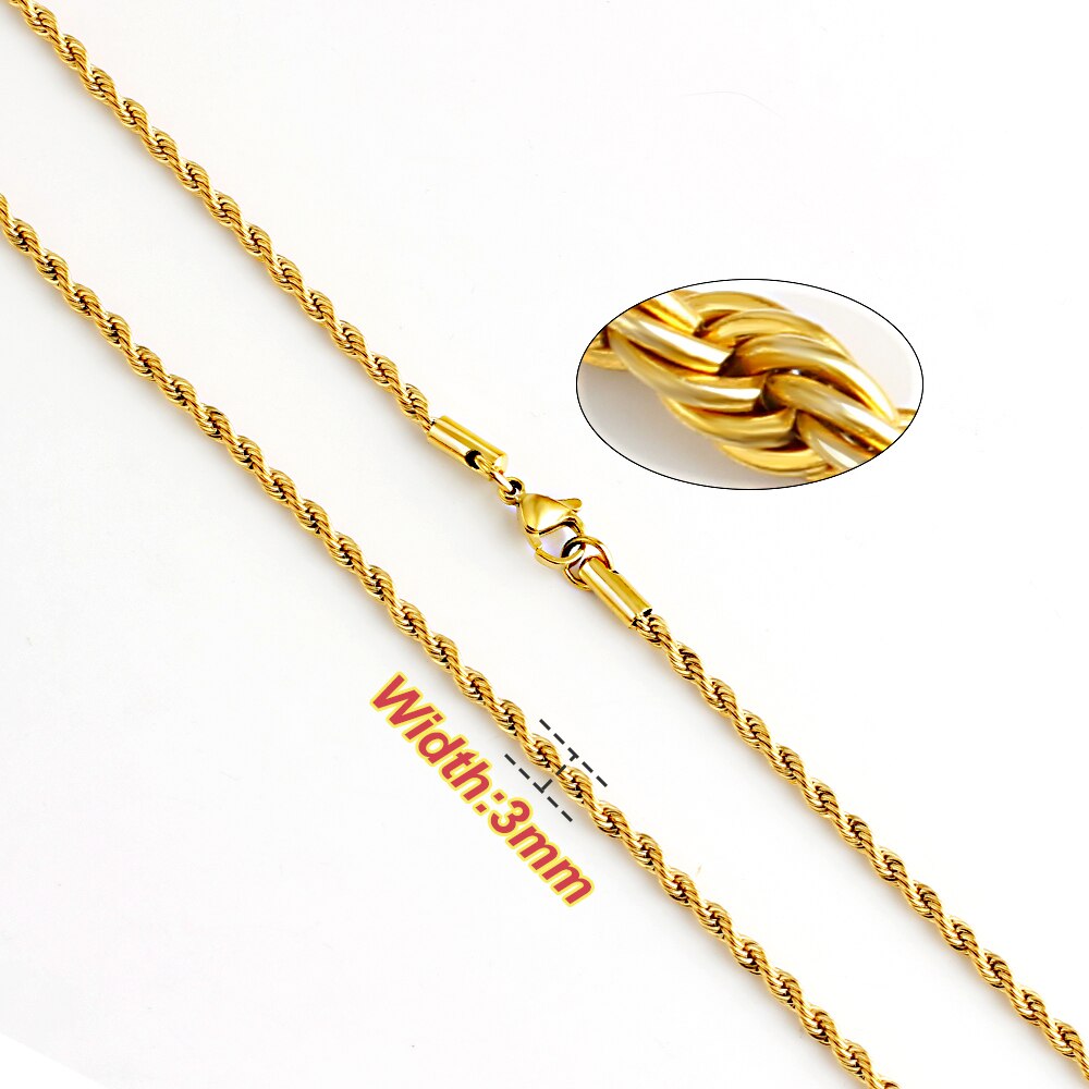 Rope Chain Necklace for Women Men Stainless Steel Twisted Necklace Jewelry 2/3/4/5/6/7 Width: Gold3mm / 60cm