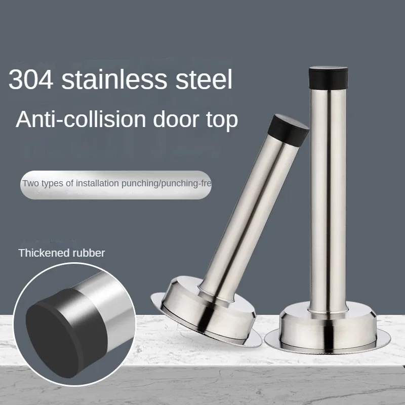 Rubber Wall Mounted Door Stopper Stainless Steel Door Stops Holder Catch Floor Fitting With Screws Bedroom Home Hardware
