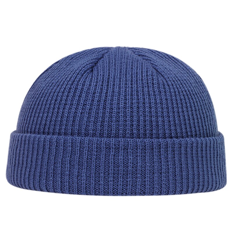 Herfst winter meloen muts heren dames gebreide muts muts schedelkap matrozenmutsen manchet kort randloos retro marineblauwe hoeden casquette: Blauw