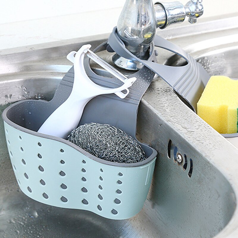 Sink Shelf Soap Sponge Drain Rack Silicone Storage Basket Bag Faucet Holder Adjustable Bathroom Holder Sink Kitchen Accessorie#