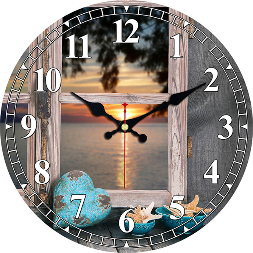 Horloge murale à chiffres romains | Scène de nuit Vintage en carton, caractéristique silencieuse et sans chatouillage, Style Antique pour la cuisine, le bureau et l'étude à la maison: sunset / 6 inch ( 15 cm )
