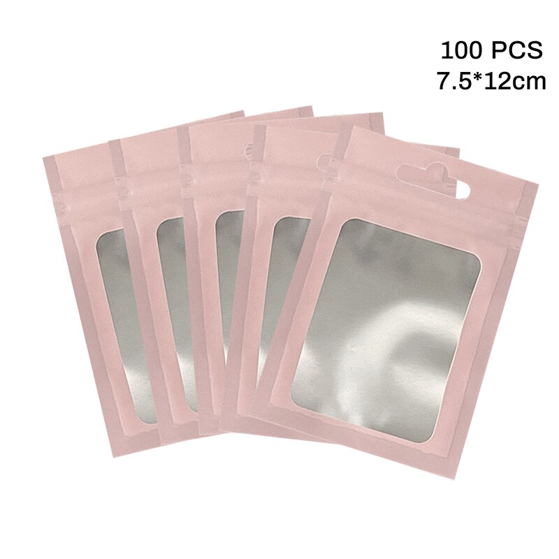 100 Stks/pak Matte Zip Lock Plastic Zak Aluminium Folie Hersluitbare Kleine Rits Water Hologram 13*25Cm Pouch Proof zakjes Voedsel: pink 7.5x12cm