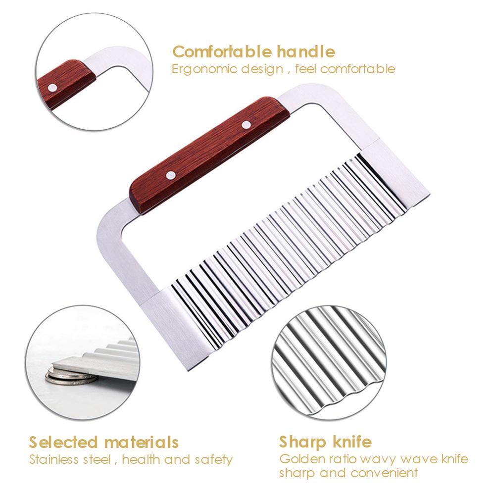 Hardwood Handle Crinkle Wax Vegetable Soap Cutter Fruit Wavy Slicer Stainless Steel Potato Cucumber Carrot Waves Cutting Slicer
