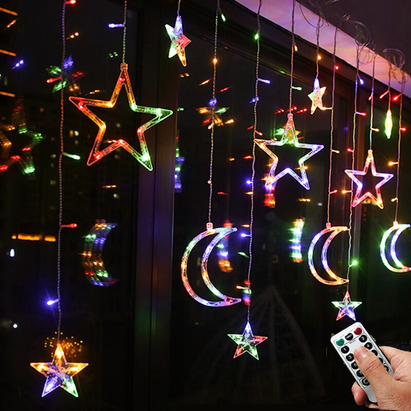 Mond Sterne LED Lichterkette Schnur Weihnachten Neue Jahr Girlande Vorhang Lampe Ramadan Dekoration Für Heimat Schlafzimmer Fenster Eid Mubarak