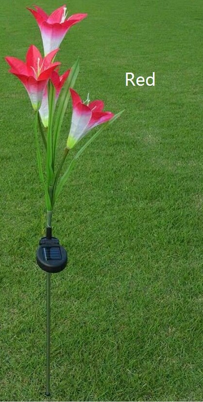 Sol ledet græsplæne lys 4 leds kunstig lilje blomst lampe udendørs til have / villa / park / gade / fabrik blomsterbed hvid / farverig: Rød / Farverig belysning