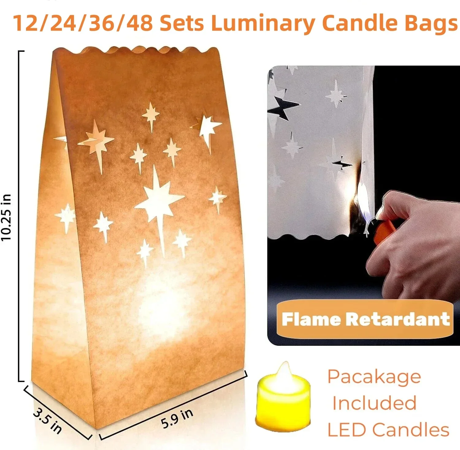 12-48 sæt lysende papirposer med led-lys flammehæmmende lyspose til bryllup, brudefødselsdagsfest, stidekoration