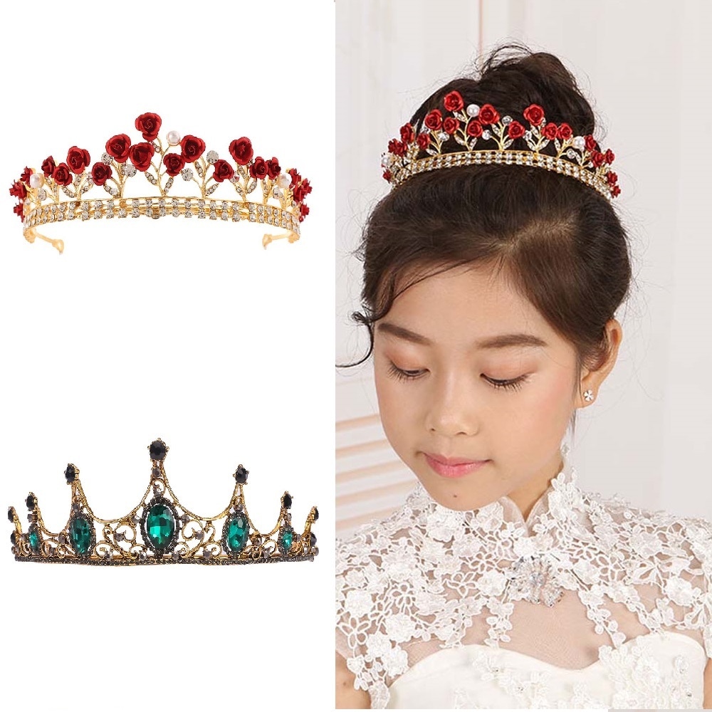 Vintage Green/Red Rose Crystal Bridal Crown Tiara Bridal Hair Jewelry Wedding Hair Accessories