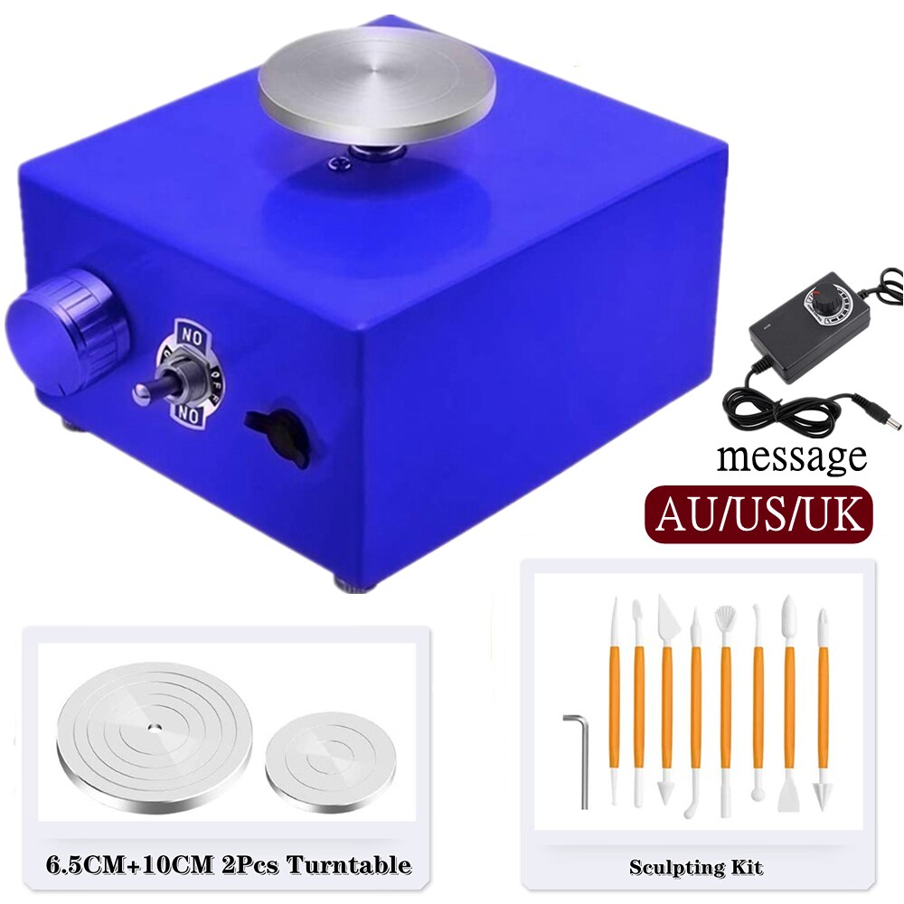Tornio elettrico della ceramica della macchina della ruota della ceramica con il Kit di scultura della piattaforma girevole di 6.5CM 10CM piatto rotante della ceramica degli strumenti dell'argilla di ceramica di DIY: Blue AU US UK