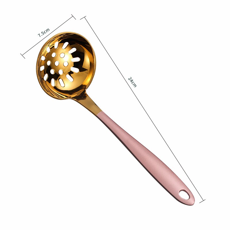 Gold Soup Ladle Stainless Steel Serving Spoon with Long Handle Tablespoon Kitchen Cooking Spoon Dining Spoon Soup Scoop: Colander  Pink