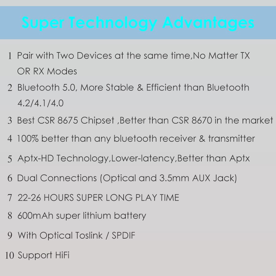CSR8675 Bluetooth Absender 5,0 APTX HD Adapter 3,5mm/SPDIF/Digital optisch Toslink für Auto Lautsprecher, bluetooth Audio- Empfänger