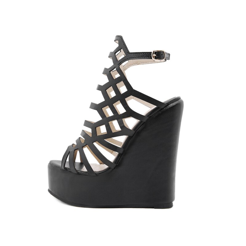 15cm hak plateau sandalen dames zwarte wedges schoenen uitgehold hoge hakken sandalen dames wedge sandalen sandaal compense