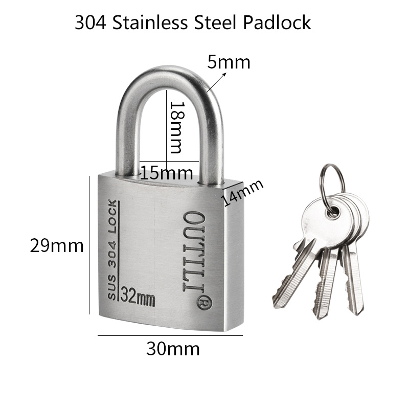 304 Stainless Steel Padlock Outdoor Lock for Luggage Notebook Outdoor Fence Railings Small Drawers Furniture Door: 304 Padlock 32mm