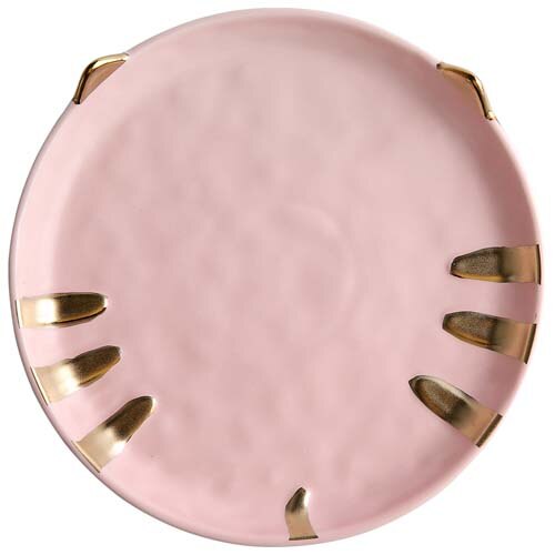 Cat Gold/Silver Inlay Ceramic Dinnerware Breakfast Plate Salad Bowl Fruit Snack Dish Restaurant Coffee Mugs Matte Tumbler: Pink Plate