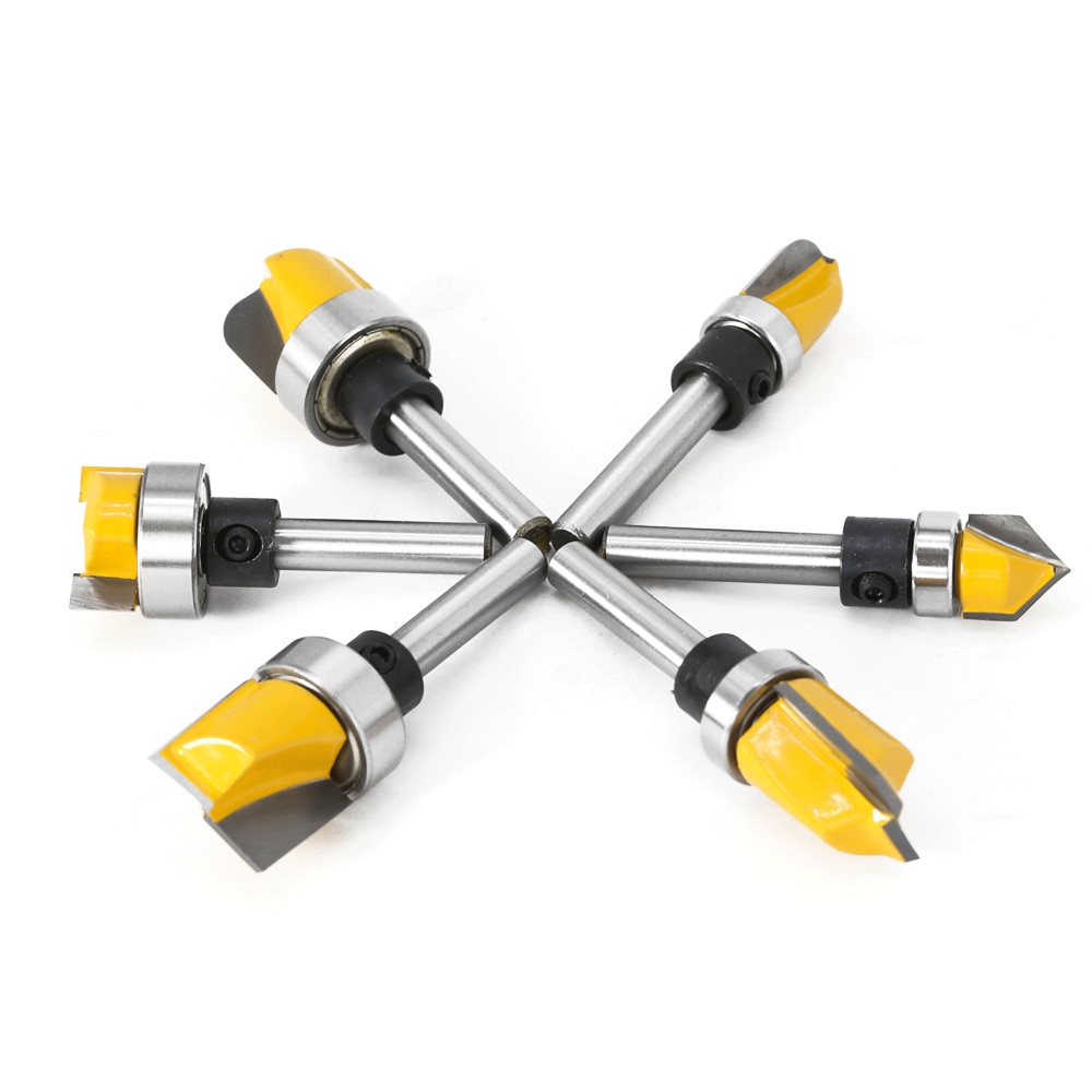 1/4"&amp; 6mm Shank Pattern Bit Flush Trim Bit Straight Bit with Bearing Hinge Mortising Router Bit Wood Trimmer Cutter