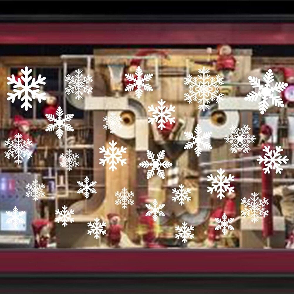 27PCS White Snowflake Stickers Snowflake Window Clings Reusable Christmas Decorations Sticker