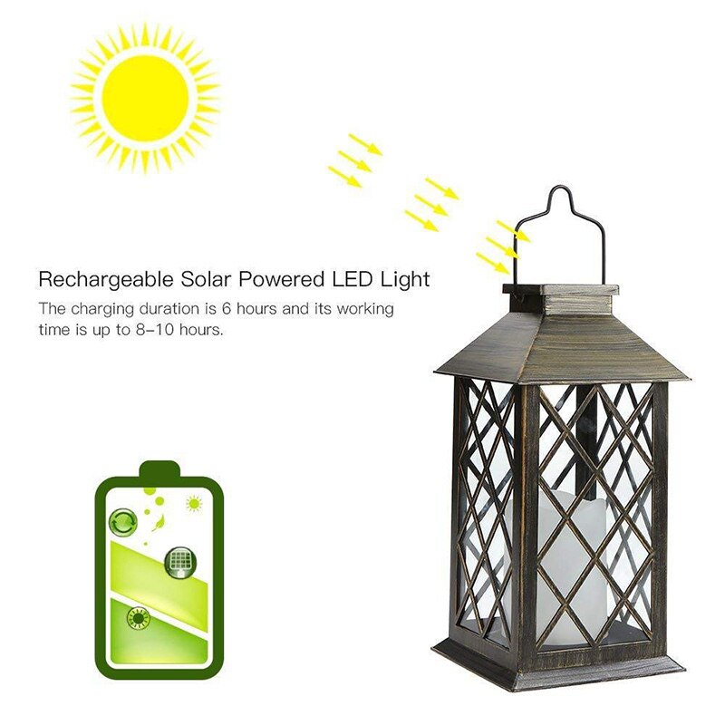 Solar lykta, utomhus trädgård hängande lykta, set  of 2,  led flimrande flamlösa ljus mission ljus för bord, utomhus, del