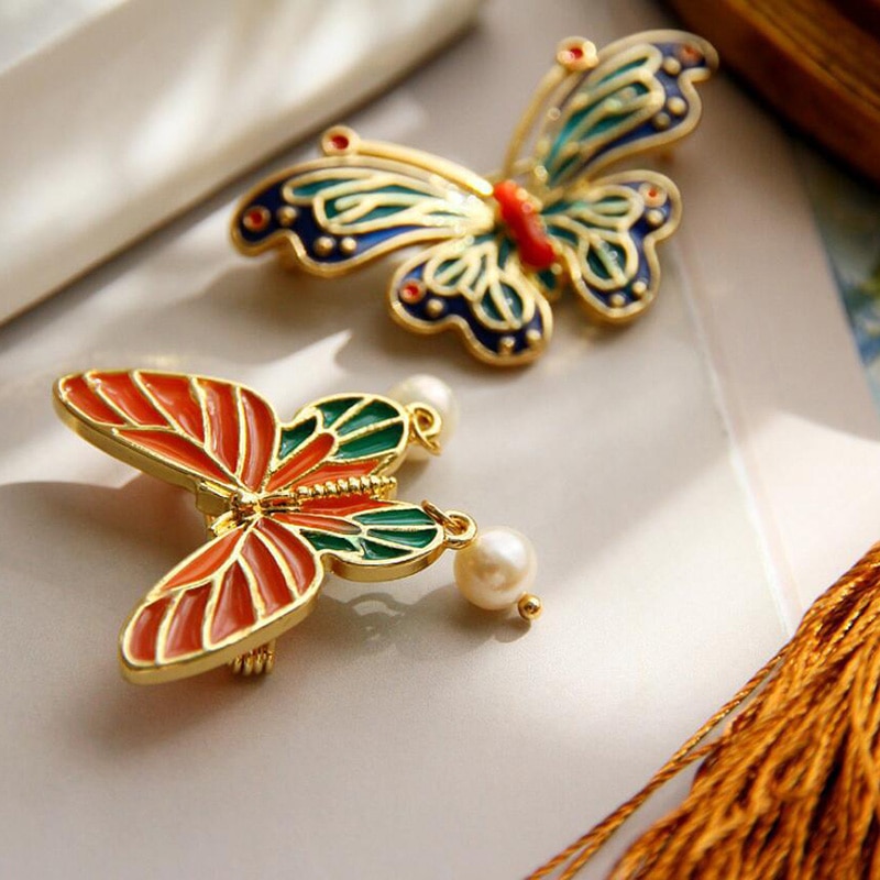 Vallen Kleurrijke Parel Enamel Broches Voor Vrouwen Grote Vlinder Broche Pin Banket Strass Accessoires Insect Broche