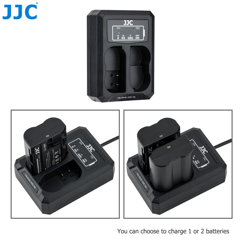 JJC USB Caricatore Doppio Della Batteria per Nikon EN-EL15 EN-EL15a EN-EL15b Batteria sulla Macchina Fotografica Z7 Z6 D850 D810A D810 D800 Sostituisce MH-25A