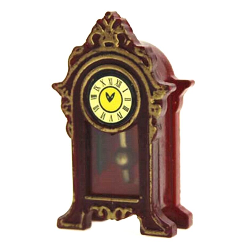 1:12 Mini Wooden Dollhouse Miniature Accessories Pendulum Clock Simulation Furniture Model Toys for Doll House Decoration