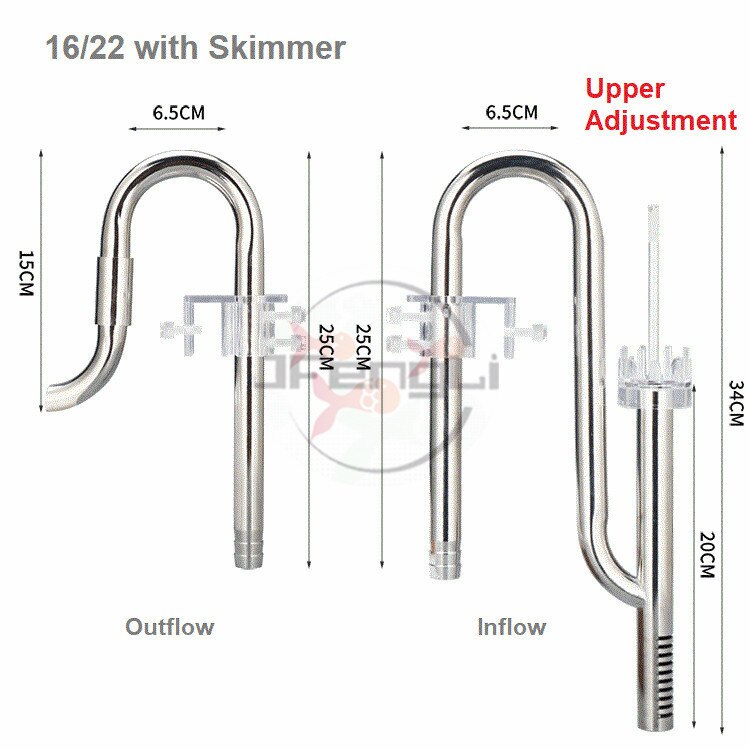 ZRDR filtro per acquario filtro esterno in acciaio inossidabile scarico uscita uscita schiumatoio acqua rimuovere il tubo del giglio del film dell'olio: A-16out16inskimmerUp