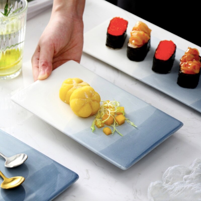 Ceramic Platter Storage Tray Sushi plate Rectangle Shape Candy Trinket Jewelry Fruit Serving Tray Restaurant Desert Tableware