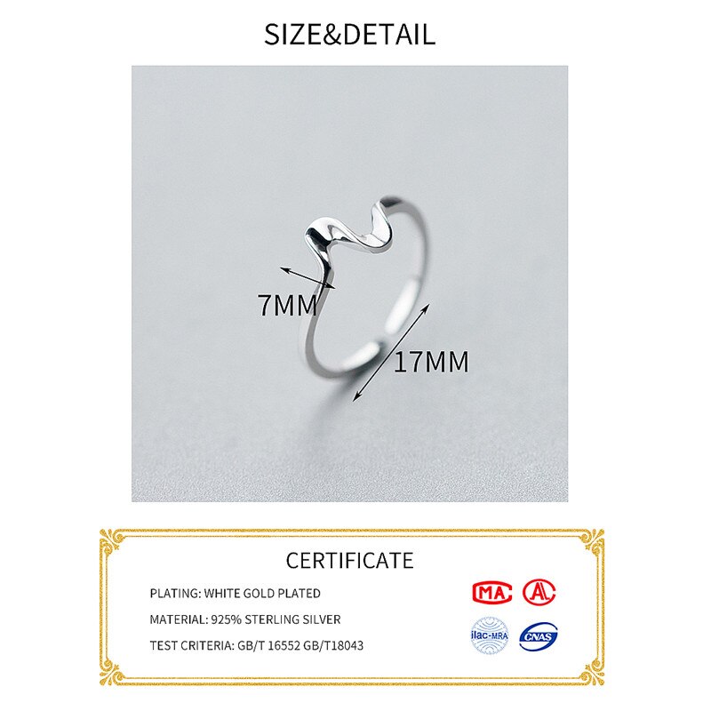 Echt 925 Sterling Silber Minimalis Welle Einstellbar Ring Punk Edlen Schmuck Für Charme Frauen Party Persönlichkeit Zubehör