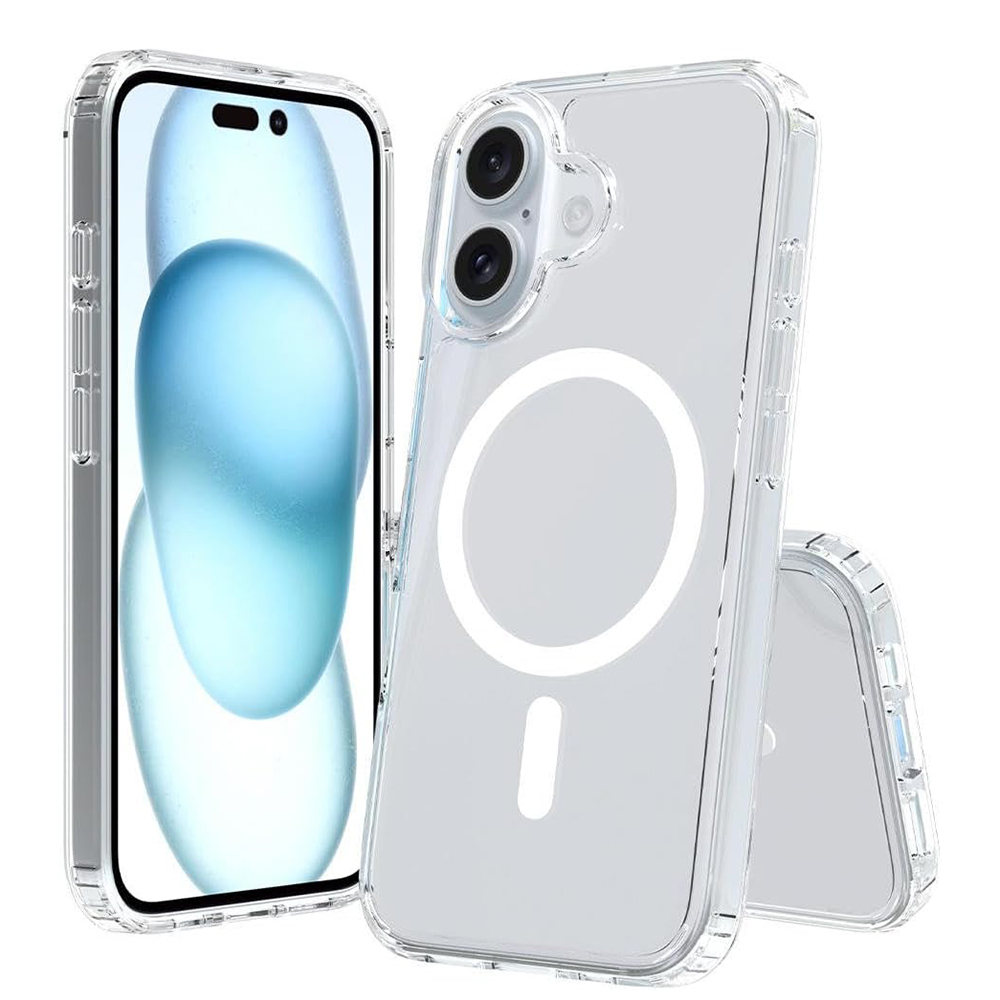 Capa magnética forte magsafe para iphone 16e 16 15 14 13 12 11 pro max plus mini capa dura híbrida silicone transparente à prova de choque