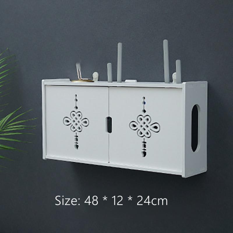 Trådløs wifi router opbevaringsbokse træboks kabel strøm plus ledningsbeslag væghængende stikplade opbevaringshylde gør-det-selv boligindretning: Kinesisk knude -2 dørs