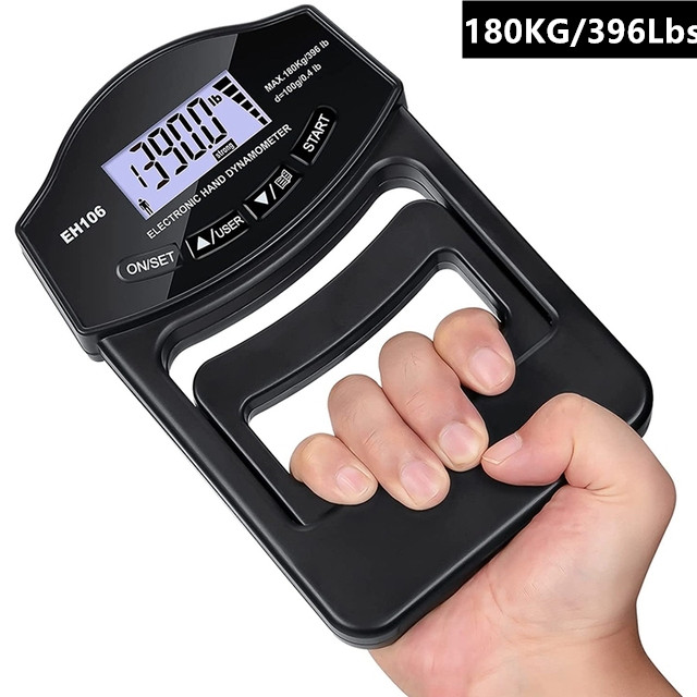396Lbs/180Kg Digital Hand Dynamometer Grip Grip Strength Tester with LCD Screen for Forearm Training Finger Power Weightlifting: black