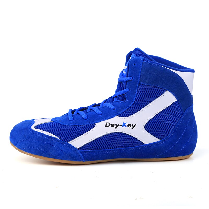 Men Boxing Shoes Rubber Outsole Breathable Wrestling Shoes Male Wrestling Costume Blue Red Sneakers for Wrestling