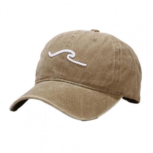 Gorra de béisbol con bordado de ola de mar lavada, gorro de béisbol con bordado de ola de mar ajustable, duradero, Unisex: Caqui