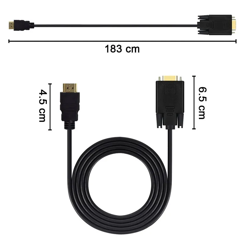 HDMI-Compatible to VGA Adapter Connect to Line Converter Cable 1.8M FHD 1920*1080P For Desktop Laptop PC TV Monitor Projector