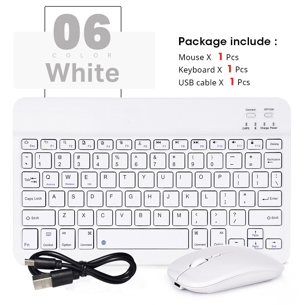 Mini bluetooth keyboard and mouse for samsung xiaomi android portable tablet bluetooth keyboard Korean Portuguese Arabic Arabic: White-mouse