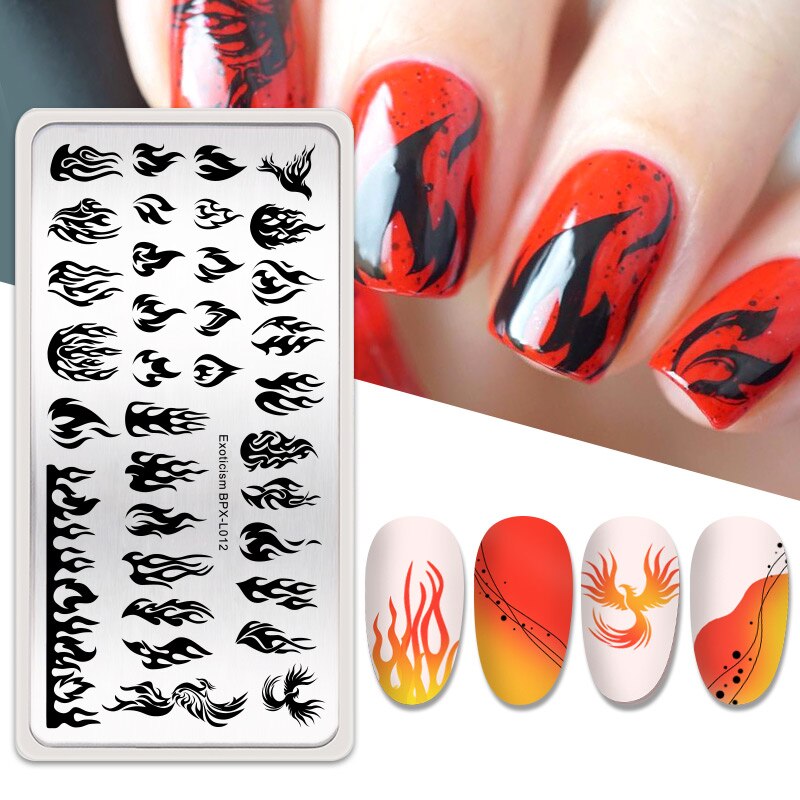 Geboren Pretty Fire Rechthoek Stempelen Template Manicuring Nail Art Afbeeldingsstempel Plate Exotisme BPX-L012