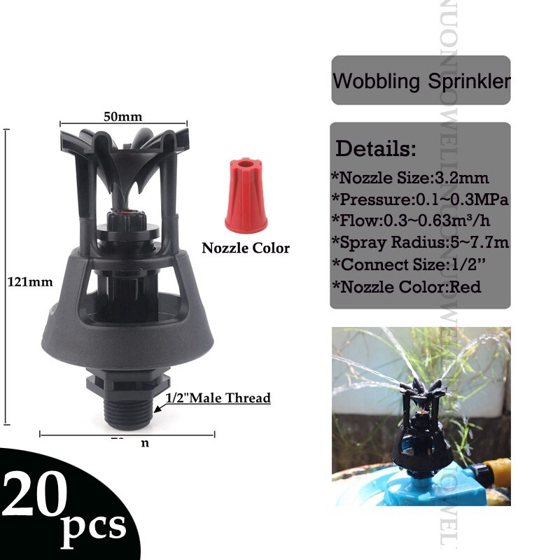 2 ~ 20 pièces durables arroseurs d'irrigation ferme verger oscillant buse rotative jardin pelouse paysage oscillant pulvérisateurs d'arrosage: 20pcs Red Nozzle